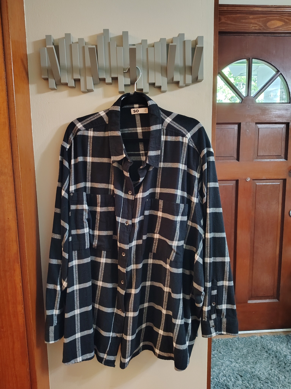 SO Women's Black and White Plaid Button-Up Shirt